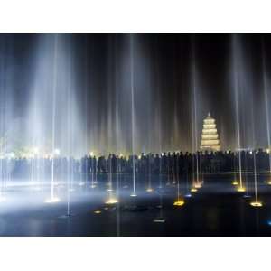 Night Time Watershow at Big Goose Pagoda Park, Built in 652 by Emperor 