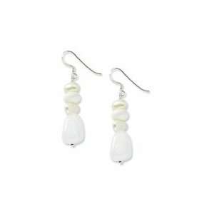 Sterling Silver Clear Quartz, White Jade & Cultured FW Pearl Earrings 