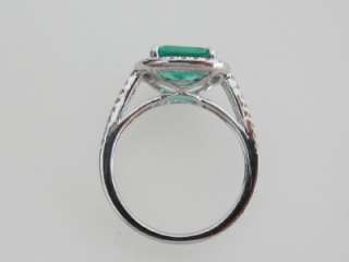   Natural Square Emerald Cut Emerald & 14k. White Gold Diamond Ring, New