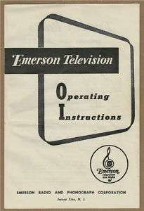 Vintage EMERSON TV Operating Instructions Manual  