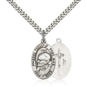  .925 Sterling Silver Pope John Paul II Medal Pendant 7/8 x 