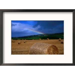  Straw Bales and Rainbow at Harvest Time, Ireland Framed 