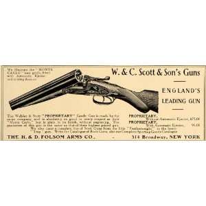 1907 Ad W.C. Scott Monte Carlo Gun H.D. Folsom Arms   Original Print 