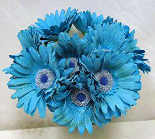 TURQUOISE BLUE AQUA Gerbera Gerber Daisy Bridal Bouquet Silk Wedding 