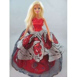   Stunning Red Doll Dress Fit 11.5 Barbie Dolls (No Doll) Toys & Games