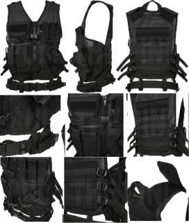 BLACK MILITARY AIRSOFT TACTICAL VEST GUN HOLSTERS NEW  