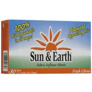  Sun & Earth Fabric Softener Sheets Fresh Citrus Scent 80ct 
