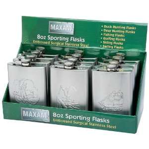   Maxam® 12pc 8oz Sporting Stainless Steel Flasks in Countertop Display