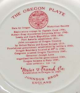 Johnson Bros England Oregon Red Plate Lewis & Clark  