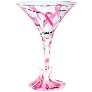   Glasses   Pink Ribbon Breast Cancer Martini Glass: Kitchen & Dining