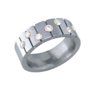  Questa Mens Titanium Ring with Diamonds and Gold Collets 