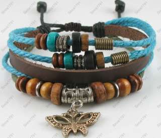 Tribal Hemp Leather Bracelet Wristband Womens Butterfly  