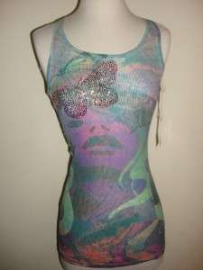 GO JEANS COUTURE TANK TOP CRYSTAL BUTTERFLY DREAMS NEW  