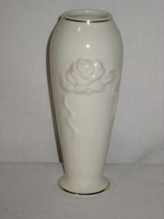 Lenox Raised Rose Blossom Bud Vase~Gold Trim  