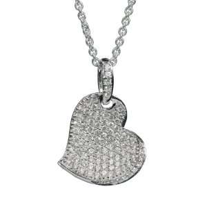 18K White Gold Sliding Heart Pendant Enhanced With Pave Set Diamonds 