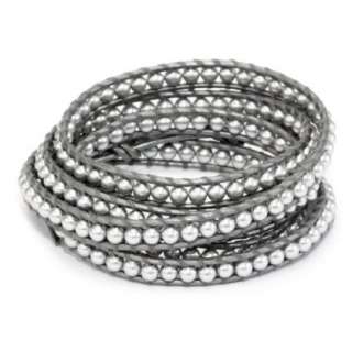 Chan Luu Grey Swarovski Pearls on Grey Leather Bracelet   designer 