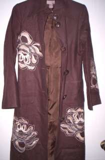 Vintage FLORAL Long JACKET Blazer COAT Brown 4  