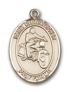 14K GOLD Saint Christopher Motorcycle Medal 1 Pendant  