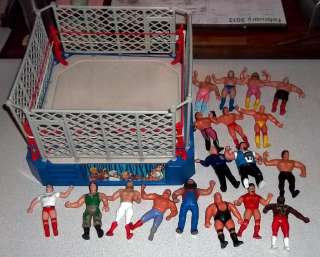 Vintage WWF LJN Wrestling Figures Bendies COMPLETE SET w/ RING & Cage 