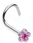 Pink CZ Flower 18G Surgical Steel Nose Ring Screw