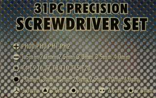 31 Piece Mobile Phone Torx Star Hex Bit Precision Screwdriver Set T4 
