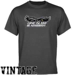  Long Island Blackbirds Charcoal Distressed Logo Vintage T 