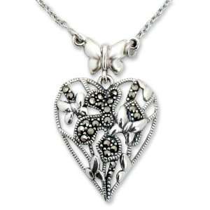   Silver and Marcasite Heart Pendant Necklace, Orchid in Love Jewelry