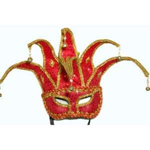    Jester Mardi Gras Mask Venetian Glitter Party Mask Red Beauty