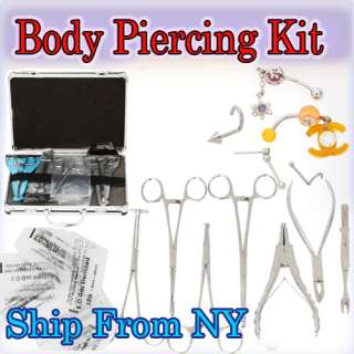   Stainless Steel Body Piercing Tools Kit 7pcs With Jewelry Needles