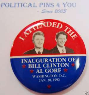 BILL CLINTON Pin Pinback Button GORE 1993 Inauguration  