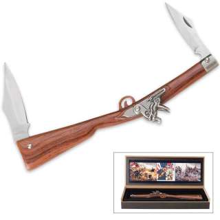 THE MUSKET TWO BLADE POCKET KNIFE WITH WOOD DISPLAY BOX  