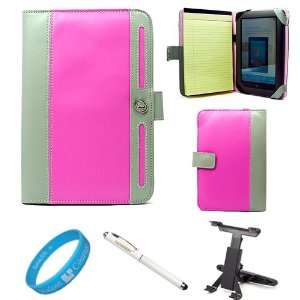 Pink Executive Leather Book Style Portfolio Jacket Carrying Case Cover 