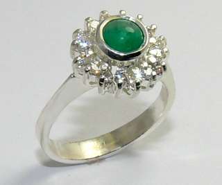 NATURAL COLOMBIAN EMERALD CABOCHON SILVER RING  