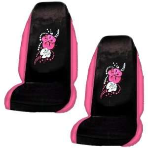 Front Car Truck SUV Bucket Seat Covers   Hawaiian Pink & White Flowers
