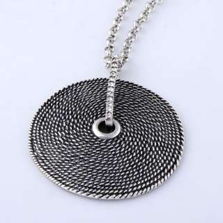   silver circle target pendant long polo chain sweater necklace N12