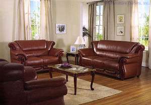7981 Sofa Set Contemporary Italian Leather Brown  