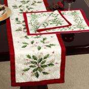 LENOX Holiday Holly Pattern Jacquard Damask Table Runner 14 x 90 NWT 