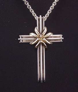 FABULOUS ESTATE TIFFANY & CO STERLING 18K YELLOW GOLD CROSS NECKLACE 