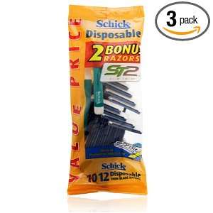 Schick Disposable Razors, Twin Blade, 10 Count (Pack of 3 