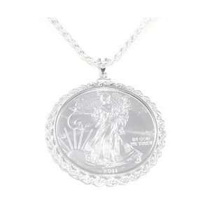  Sterling Silver 2011 Eagle Silver Dollar Coin Rope Pendant 