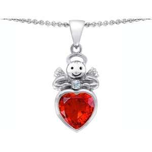   Mexican Fire Opal Heart and Genuine Diamond in .925 Sterling Silver