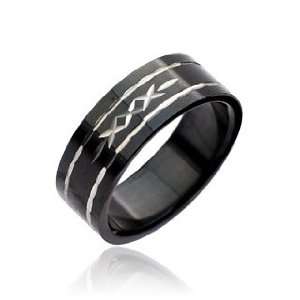  Stainless Steel Ring Black With Tribal Pattern Size 11 