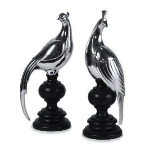   of 2 Silver Peacock Table Top Figures on Stands 16