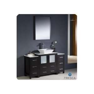   54 Modern Bathroom Vanity w/ Two Side Cabinets & Vessel Sink   White