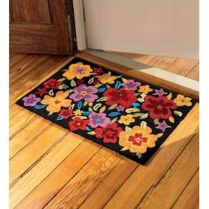   Washable Hand Hooked Rug with Colorful Pansies Design