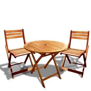  VIFAH V1240SET2 Outdoor Wood Round Table and Two Outdoor Wood 