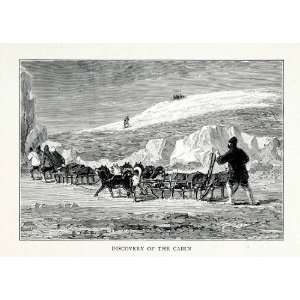 1907 Wood Engraving Cairns Landscape Dog Sled Sleigh Mountains Arctic 
